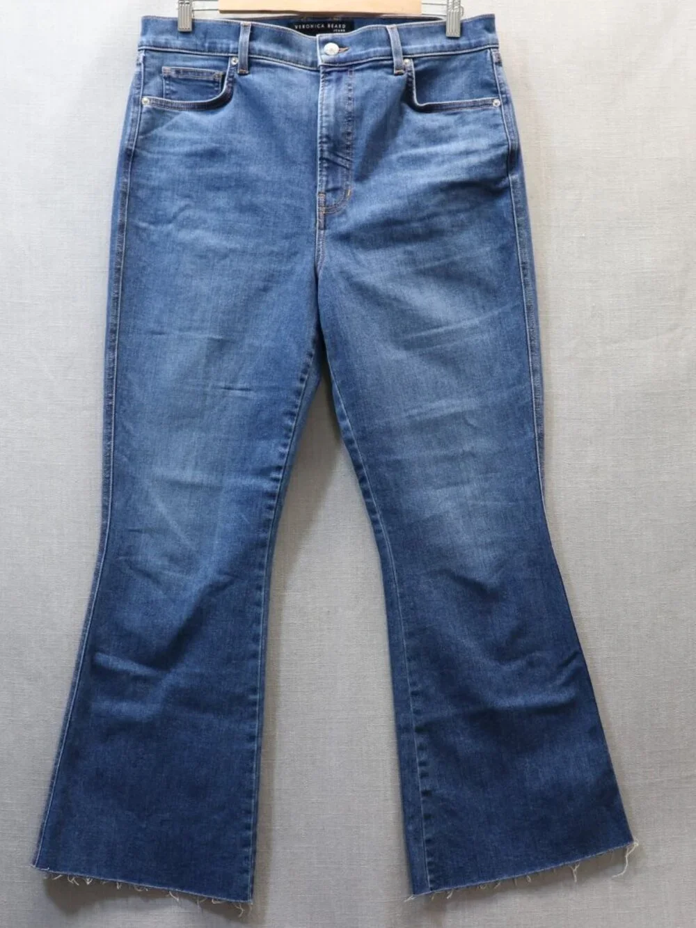 Veronica Beard Carson High Rise Ankle Flare Jeans Raw Hem Blue 32 Kick Flare